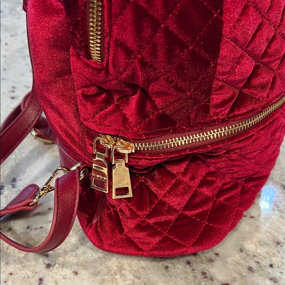 Bebe Red Quilted Velvet Backpack - Picture 3 of 13